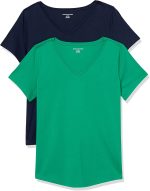 Essentials Women's Classic-Fit 100% Cotton Short-Sleeve V-Neck T-Shirt (Available in Plus Size), Pack of 2 - Image 9